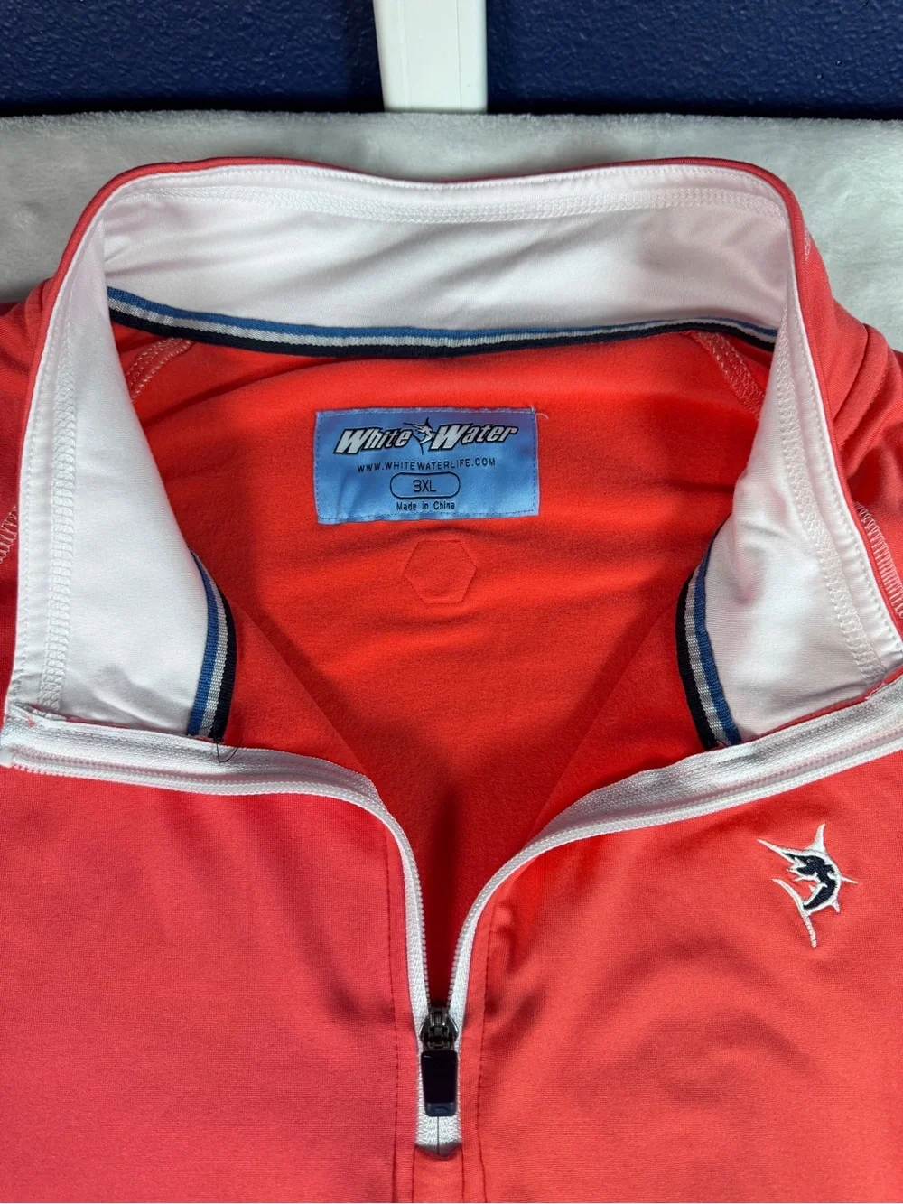 White Water 3XL Quarter Zip Pullover Coral Fishing Marlin Logo Long Sleeve